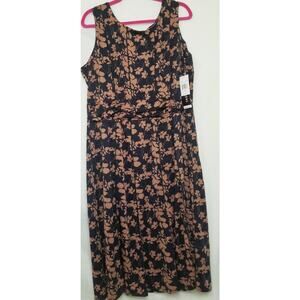 NWT -Perceptions Womens Career Casual Sleeveless Floral Midi Fit & Flare Size 1X